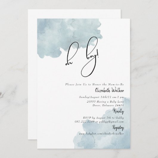 ほこりっぽい青Oh男の子の赤ちゃんシャワー 招待状 (正面/裏面)