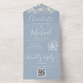 ほこりっぽい青QRコードメイソンJars文字列ライト結婚ズ オールインワン招待状 (内側)