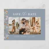 ほこりっぽい青QRコードワイルドフラワー結婚フローラ 案内ポストカード (正面)