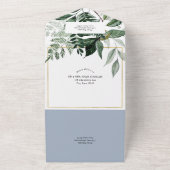 ほこりっぽいBLue、水彩植物緑のボホアーチ オールインワン招待状 (外側)