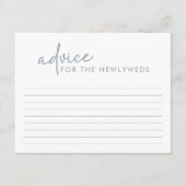 ほこりと優雅さを纏ったブルー＆ホワイトのミニマルな結婚前のお祝いメッセージカード エンクロージャーカード (正面)