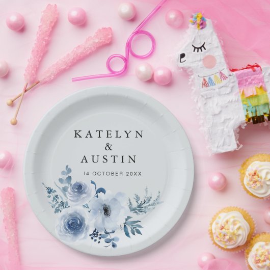 ほこりの多い青結婚いフローラ  ペーパープレート (パーティー)