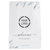 ほこりの多ミニマルい青い緑のビジネスロゴを歓迎 ミディアムペーパーバッグ (裏面)