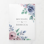 ほこりまみれのペリウィンクルブルーピンクフローラQRコード結婚s 三つ折り招待状 (カバー)