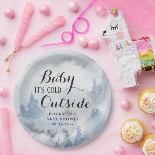  ほこりまみれの青い冬の森 – ベビー外は寒い  ペーパープレート (パーティー)