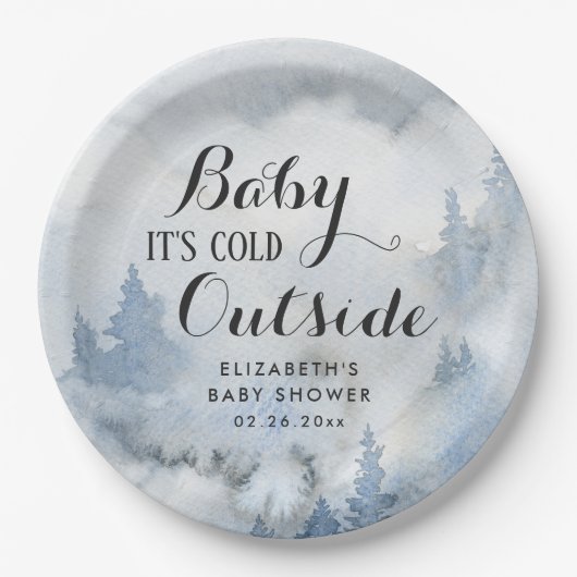  ほこりまみれの青い冬の森 – ベビー外は寒い  ペーパープレート (正面)