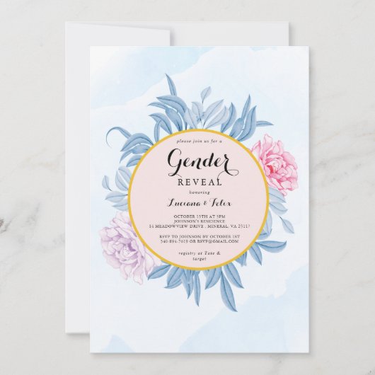 ほこりまみれの青い水の色、多肉質の性別のリビール 招待状 (正面)