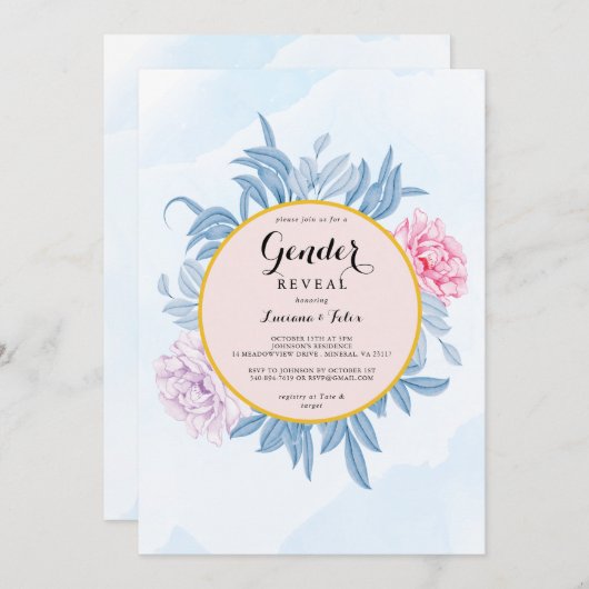 ほこりまみれの青い水の色、多肉質の性別のリビール 招待状 (正面/裏面)