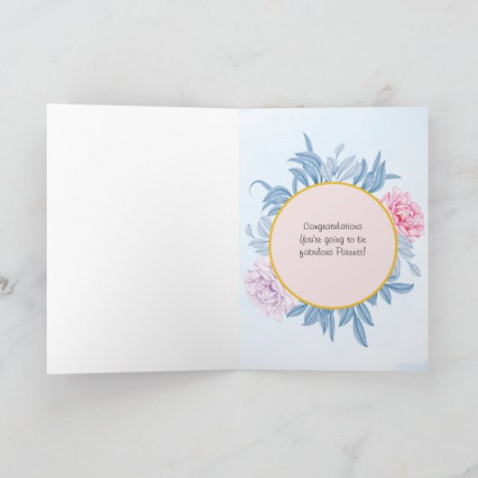 ほこりまみれの青い水色の妊娠おめでとう カード (内部)