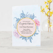 ほこりまみれの青い水色の妊娠おめでとう カード (黄色い花)