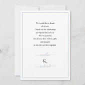 ほこりまみれの青い花、アーチ、フォト秋の結婚式 サンキューカード (裏面)