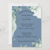 ほこりまモダンり青いペリウィンクル結婚式招待状 招待状 (正面)