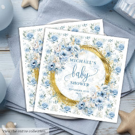 ほこりまモダンり青い花金ゴールド男の子シャワー