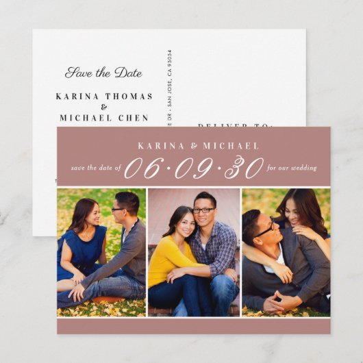 ほこりエレガントのバラ写真コラージュ日付を保存 案内ポストカード (正面/裏面)