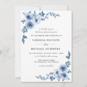 ほこりエレガントの多い青いフローラ結婚式招待状 招待状 (正面)