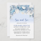 ほこりエレガントの青いフローラ赤ちゃんシャワーsipと参照 招待状 (正面)