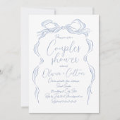 ほこりエレガントの青い手引き弓カップルのシャワー 招待状 (正面)