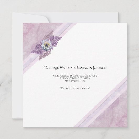 ほこりエレガントバラたった今結婚しました結婚ズ 案内状 (裏面)