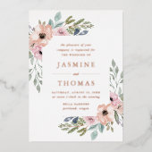 ほこりエレガントバラとピーチフローラ結婚ズ 箔招待状 (正面)