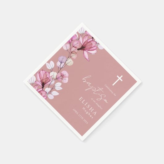 ほこりエレガントバラピンクエレガントフローラバプテスマ スタンダードカクテルナプキン (角)