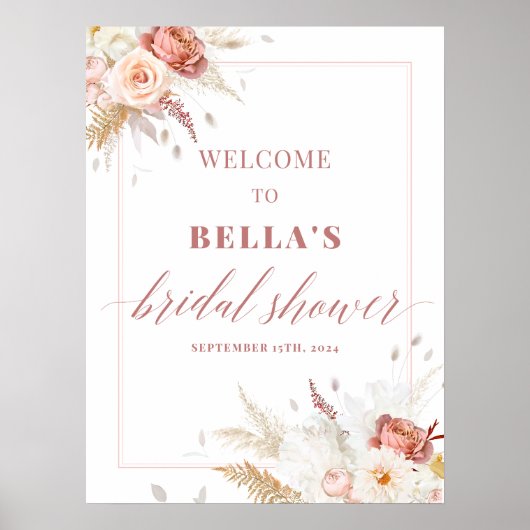 ほこりエレガントバラフローラブライダルシャワー歓迎 ポスター (正面)