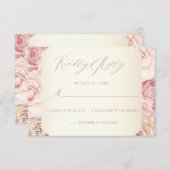 ほこりエレガントバラフローラ書道ウェディングRSVP 出欠カード (正面/裏面)