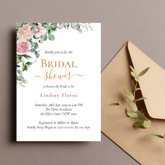 ほこりエレガントバラフローラ素朴ブライダルシャワー 招待状