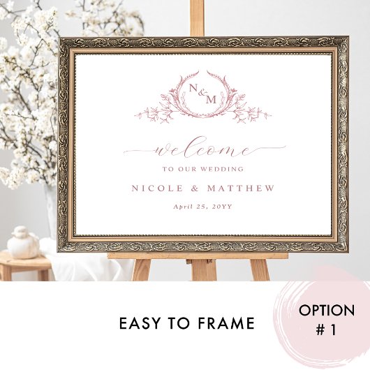 ほこりエレガントバラモノグラム結婚のウェルカムサイン ポスター