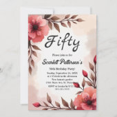 ほこりエレガントバラ水彩フローラ50誕生日 招待状 (正面)