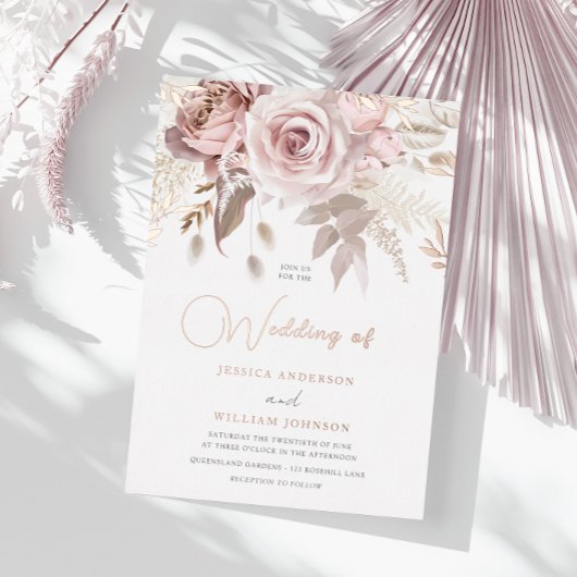 ほこりエレガントバラ赤面春の結婚式バラ金ゴールド 箔招待状