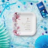 ほこりエレガントバラ透明フローラバプテスマ ペーパープレート (パーティー)