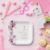 ほこりエレガントバラ透明フローラバプテスマ ペーパープレート (パーティー)