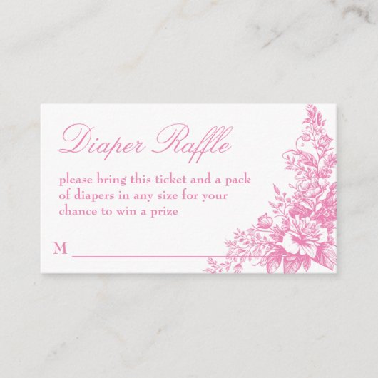 ほこりエレガントピンクの赤ちゃんシャワーおむつラッフル エンクロージャーカード (正面)
