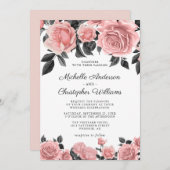 ほこりエレガント赤面ピンクフローラ結婚式招待状 招待状 (正面/裏面)