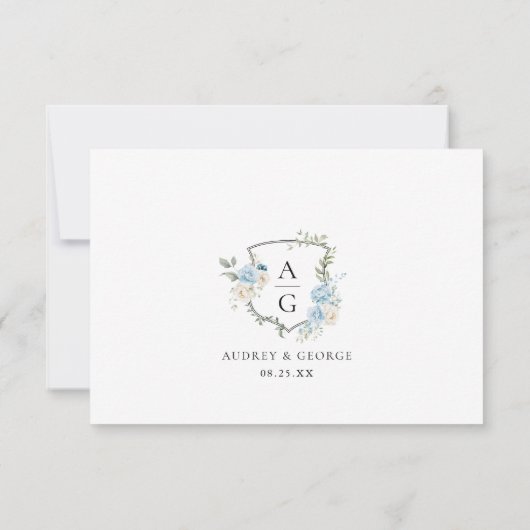 ほこりエレガント青フローラモノグラムクレストQRコード 出欠カード (裏面)