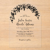 ほこりエレガント黄金のバラの花の結婚箔 アクリル招待状 (正面)