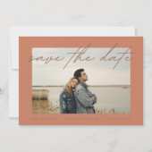 ほこりオレンジ色のテラコッタエレガントボーダー写真 セーブザデート (正面)