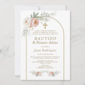 ほこりスペインのバラ花洗礼初誕生日 招待状 (正面)