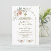 ほこりスペインのバラ花洗礼初誕生日 招待状 (スタンド正面)
