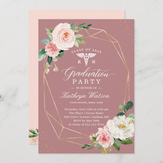 ほこりバラフローラ看護学校卒業会 招待状 (正面/裏面)