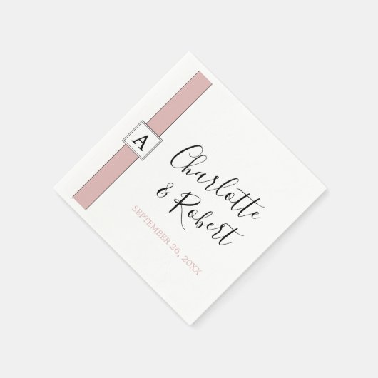 ほこりパーソナライズされたバラピンクモノグラム結婚ズ スタンダードカクテルナプキン (角)