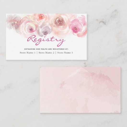 ほこりピンクのバラの水彩ギフト登録カード エンクロージャーカード (正面/裏面)