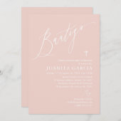 ほこりピンクの女の子の洗礼招待状 招待状 (正面/裏面)