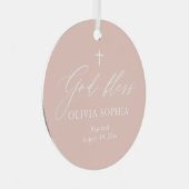 ほこりピンク 白い十字架 フォト ガール 洗礼 オーナメント (正面右)