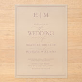 ほこりフォーマルバラモノグラム書道結婚の アクリル招待状 (正面)