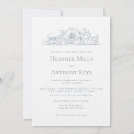 ほこりブルーの招待状　会場のスケッチ付き 招待状