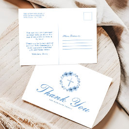 ほこりブルーの花柄クロス キリスト教 感謝 ポストカード