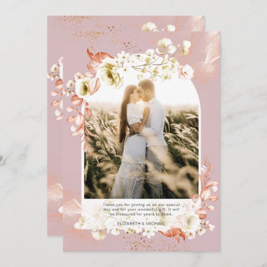 ほこりモダンバラサンゴフローラ写真ありがとう サンキューカード (正面/裏面)