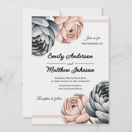 ほこりモダンバラデザイナー結婚式招待状 招待状 (正面)