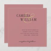 ほこりモダンバラピンク結婚式招待状 (正面/裏面)